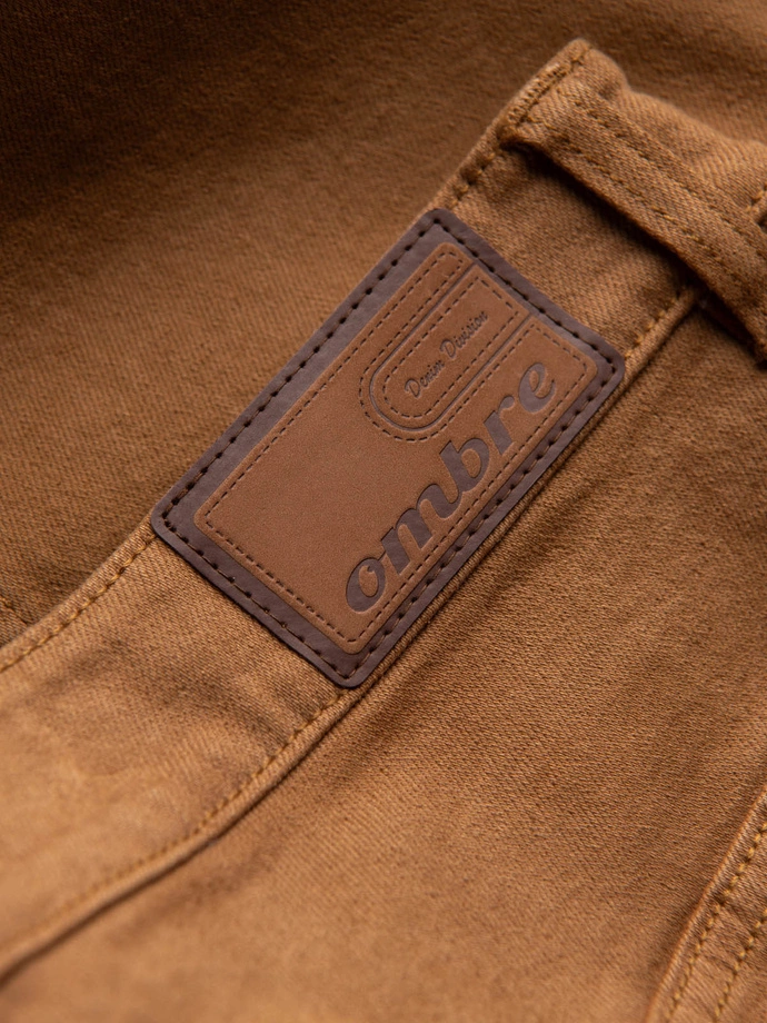 Pánské džínové kalhoty bez oděru SLIM FIT - velbloudí V10 OM-PADP-0148