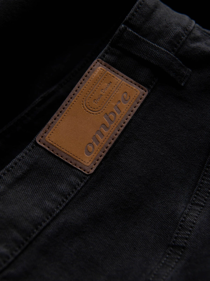 Pánské džínové kalhoty SLIM FIIT s potrhanou nohavicí - černé V11 OM-PADP-0148