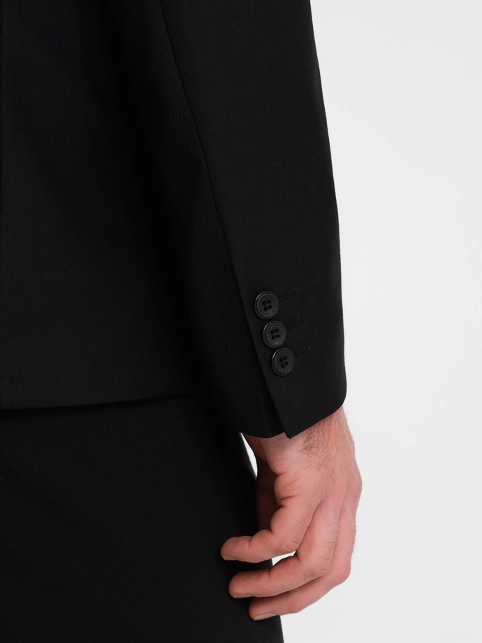 Pánské klasické sako s kapsou na polštář - černé V4 OM-BLZB-0115